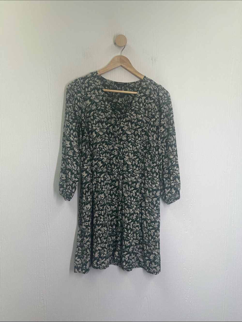 Madewell - V Neck Button Down Forest Leaves Long Sleeve Mini Dress Size Small - Picture 8 of 10